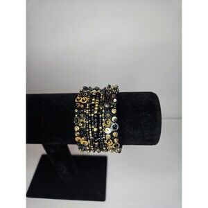 Beaded and Sequined Memory Wire Cuff Bracelet